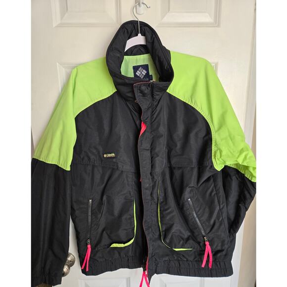 Vintage 90's Columbia Rain Sport Ski Zip-up Powder Keg Jacket Black Green Large - Picture 4 of 6